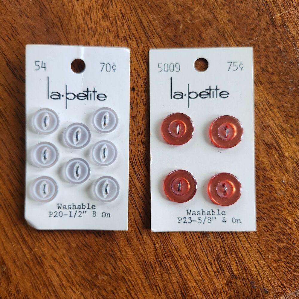 La Petite Buttons Lot 12 Pcs Shank Round Red Amber Clear Grey 5/8" 1/2" Sewing